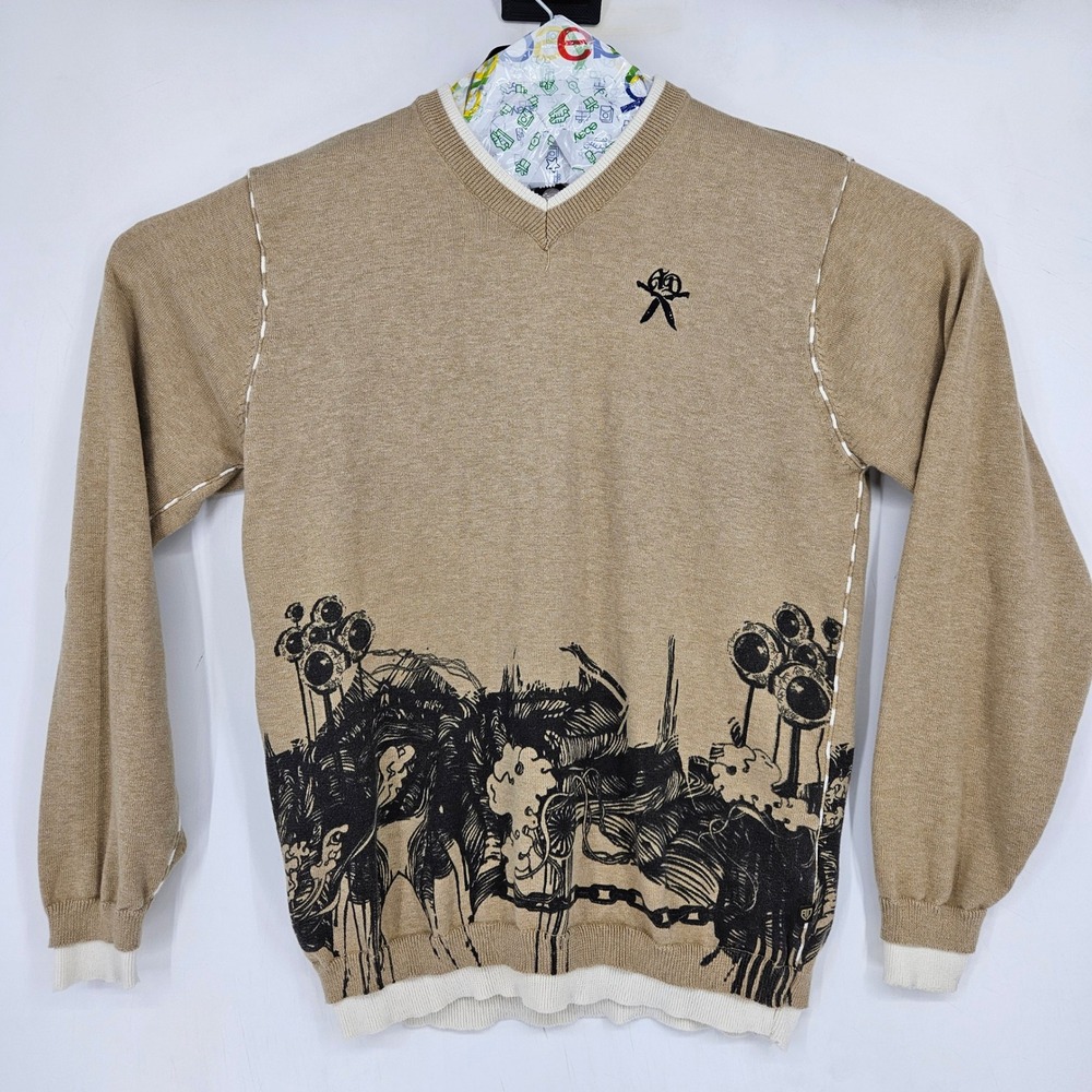 Artful Dodger Sweatshirt Mens Medium Tan Sweater V Neck Casual Pullover
